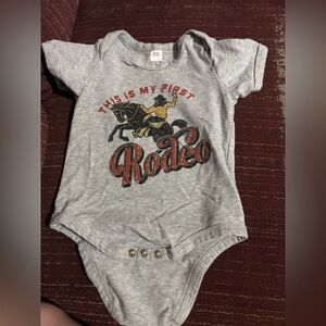 This is my first rodeo 3/6 month gray onesie